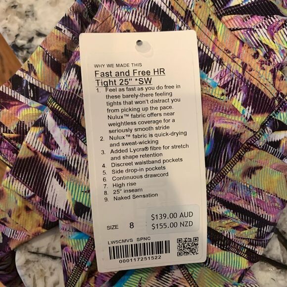 NWT New LULULEMON Sea Wheeze Seawheeze Fast & Free Black Rainbow SPNC 6 or 8 - Picture 7 of 7